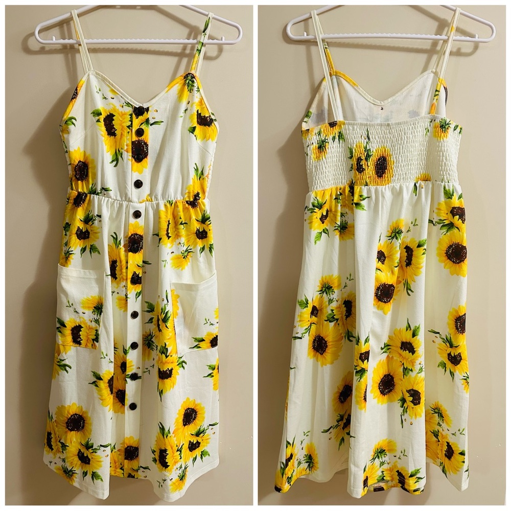 Knee length cute dress.